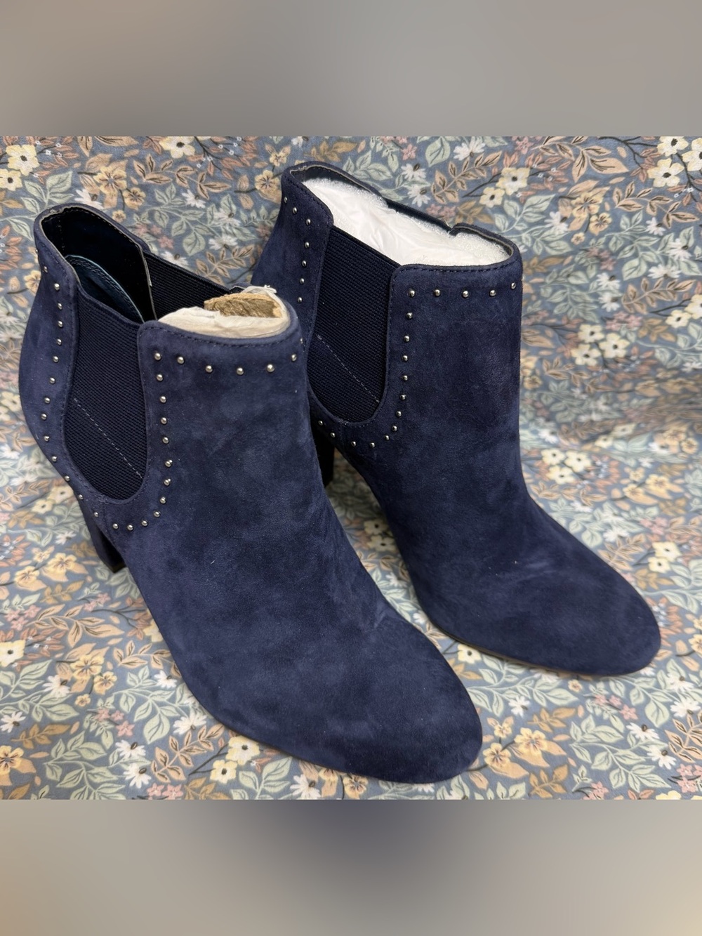 Ralph Lauren Navy Suede Studded Ankle Boots